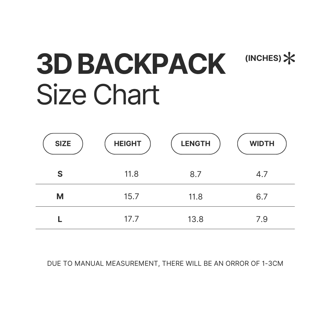 3D Backpack Size Chart - Firefighter Gifts UK