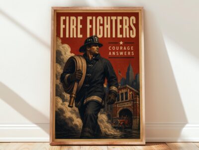 Vintage Firefighter Print Design Wall Art