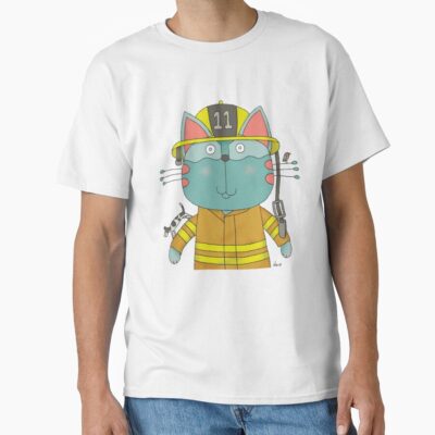 Cute Firefighter Cat Cartoon Hero T-shirt