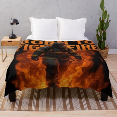 Born To Fight Firefighter In Flames Throw Blanket