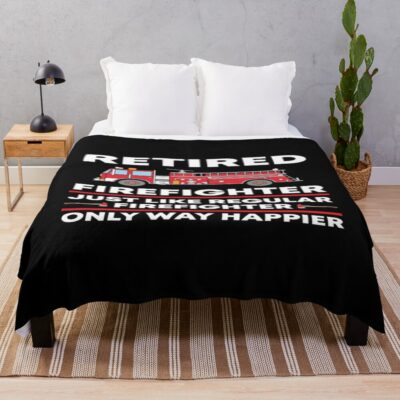 Happy Retired Firefighter Artwork Throw Blanket