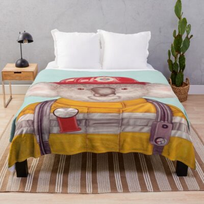 Koala Firefighter Character Artwork Throw Blanket