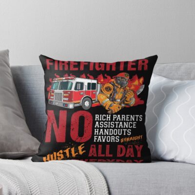 Firefighter Straight Hustle Skull Version Throw Pillow